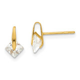 14K Yellow Gold Madi K Children'S Polished Square Cubic Zirconia Stud Earrings, 9 mm