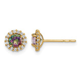 14K Yellow Gold Madi K 4 mm Round Mystic and Clear Cubic Zirconia Halo Stud Earrings, 6.5 mm Long