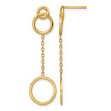14K Yellow Gold Hollow Polished 2 Circles and Chain Dangle Earrings, 40 mm