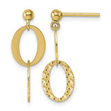 14K Yellow Gold Polished and Textured Fancy Oval Link Dangle Earrings, 20 mm