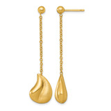 14K Yellow Gold Hollow Polished And Brushed Curved Teardrop Dangle Post Earrings, 52.5 mm