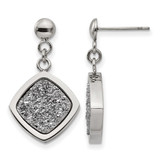 Stainless Steel Polished with Silver Druzy Post Dangle Earrings