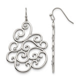 Chisel Stainless Steel Polished Filigree Cubic Zirconia Dangle Shepherd Hook Drop French Wire Earrings