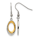 Stainless Steel Polished Yellow Ion-Plated Oval Dangle Shepherd Hook Drop French Wire Earrings