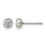 Chisel Stainless Steel Polished 3 mm Bezel Cubic Zirconia Stud Stud Earrings, 4.88 mm Long