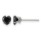 Chisel Stainless Steel Polished 5 mm Black Heart Cubic Zirconia Stud Stud Earrings, 5.24 mm Long
