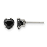 Chisel Stainless Steel Polished 6 mm Black Heart Cubic Zirconia Stud Stud Earrings, 6.22 mm Long