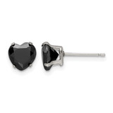 Chisel Stainless Steel Polished 7 mm Black Heart Cubic Zirconia Stud Stud Earrings, 7.12 mm Long