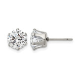 Chisel Stainless Steel Polished 8 mm Round Cubic Zirconia Stud Stud Earrings, 8.89 mm Long