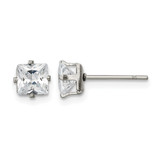 Chisel Stainless Steel Polished 5 mm Square Cubic Zirconia Stud Stud Earrings, 5.54 mm Long