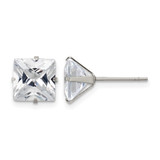 Chisel Stainless Steel Polished 8 mm Square Cubic Zirconia Stud Stud Earrings, 8.81 mm Long