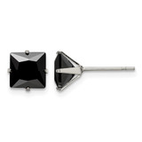 Chisel Stainless Steel Polished 7 mm Black Square Cubic Zirconia Stud Stud Earrings, 7.75 mm Long