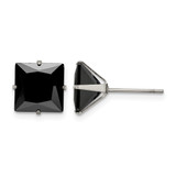 Chisel Stainless Steel Polished 9 mm Black Square Cubic Zirconia Stud Stud Earrings, 9.6 mm Long