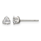 Chisel Stainless Steel Polished 4 mm Triangle Cubic Zirconia Stud Stud Earrings, 4.35 mm Long