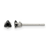 Chisel Stainless Steel Polished 3 mm Black Triangle Cubic Zirconia Stud Stud Earrings, 3.51 mm Long