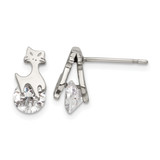 Chisel Stainless Steel Polished Cat with Cubic Zirconia Stud Earrings, 12.23 mm