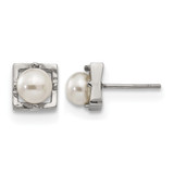 Chisel Stainless Steel Polished Simulated Pearl Square Stud Earrings, 7.6 mm