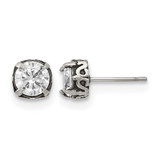 Chisel Stainless Steel Antiqued and Polished Cubic Zirconia Stud Earrings, 8 mm - SRE1243
