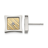 Chisel Stainless Steel Polished with 18K Gold Accent and 0.03ct Diamond Square Stud Earrings, 10.78 mm