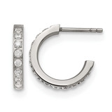 Chisel Stainless Steel Polished with Cubic Zirconia Post Hoop Earrings, 15 mm
