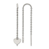 Chisel Stainless Steel Polished Threader Heart Dangle Earrings, 47.8 mm