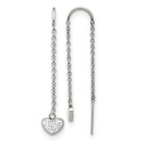Chisel Stainless Steel Polished with Preciosa Crystal Heart Threader Drop Earrings, 45.6 mm