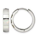 Chisel Stainless Steel Polished with Shell Simulated Pearl 5 mm Hinged Hoop Earrings, 19.5 mm Long