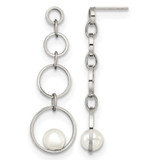 Stainless Steel Polished with Simulated Pearl Post Dangle Earrings, 45.5 mm