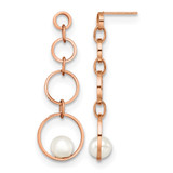 Stainless Steel Polished Rose Ion-Plated Simulated Pearl Post Dangle Earrings, 45.5 mm