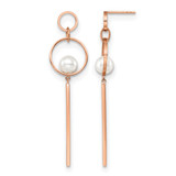 Chisel Stainless Steel Polished Rose Ion-Plated Simulated Pearl Post Dangle Earrings, 58.5 mm