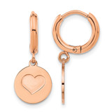 Chisel Stainless Steel Polished Rose Ion-Plated Heart Dangle Hoop Drop Earrings, 27.5 mm