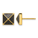 Chisel Stainless Steel Polished Yellow Ion-Plated Black Carbon Fiber Inlay Pyramid Stud Earrings, 10 mm