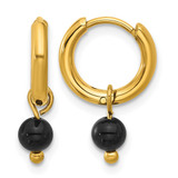 Chisel Stainless Steel Polished Yellow Ion-Plated with Removeable Black Agate Dangle Hinged Hoop Earrings, 27 mm, 4.5 mm Wide - SRE1648
