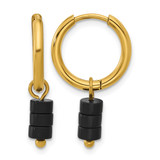 Chisel Stainless Steel Polished Yellow Ion-Plated with Removeable Black Agate Dangle Hinged Hoop Earrings, 27 mm, 4.5 mm Wide - SRE1653