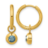Chisel Stainless Steel Polished Yellow Ion-Plated with Removeable Light Blue Cubic Zirconia Dangle Hinged Hoop Earrings, 24 mm