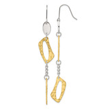 Stainless Steel & Yellow Ion-Plated Textured Square Link Dangle French Wire Earrings, 76 mm