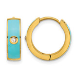 Chisel Stainless Steel Polished Yellow Ion-Plated with Blue Enamel and Cubic Zirconia 5 mm Hinged Hoop Earrings, 15 mm Long