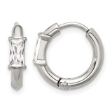 Chisel Stainless Steel Polished Rectangle Cubic Zirconia Hinged Hoop Earrings, 15 mm