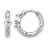 Chisel Stainless Steel Polished Marquise Cubic Zirconia Hinged Hoop Earrings, 14 mm