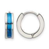 Stainless Steel Polished Blue Ion-Plated Center 4 mm Hoop Earrings, 13 mm Long