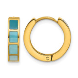 Stainless Steel Polished Yellow Ion-Plated Blue Enameled Hinged Hoop Earrings, 15 mm