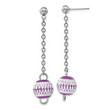 Stainless Steel Purple Ion-Plated Diamond-Cut Bead Post Dangle Earrings, 49 mm
