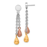 Stainless Steel Rose & Brown Ion-Plated Teardrops Post Dangle Earrings, 54.8 mm