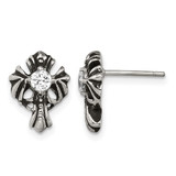 Chisel Stainless Steel Antiqued and Polished with Cubic Zirconia Cross Stud Earrings, 8 mm