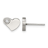 Chisel Stainless Steel Polished with Cubic Zirconia Heart Stud Earrings, 8 mm