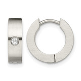 Chisel Stainless Steel Brushed with Cubic Zirconia 4 mm Hinged Hoop Earrings, 9 mm Long