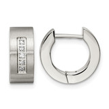 Chisel Stainless Steel Brushed and Polished with Cubic Zirconia 5 mm Hinged Hoop Earrings, 9 mm Long