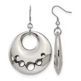 Stainless Steel Polished Circle Cut Out Dangle Shepherd Hook Drop French Wire Earrings, 60 mm