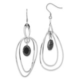 Stainless Steel Multiple Ovals with Black Glass Dangle French Wire Earrings, 75.4 mm