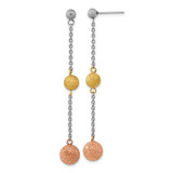Stainless Steel Tri-Color Ion-Plated Laser Cut Post Dangle Earrings, 62.4 mm